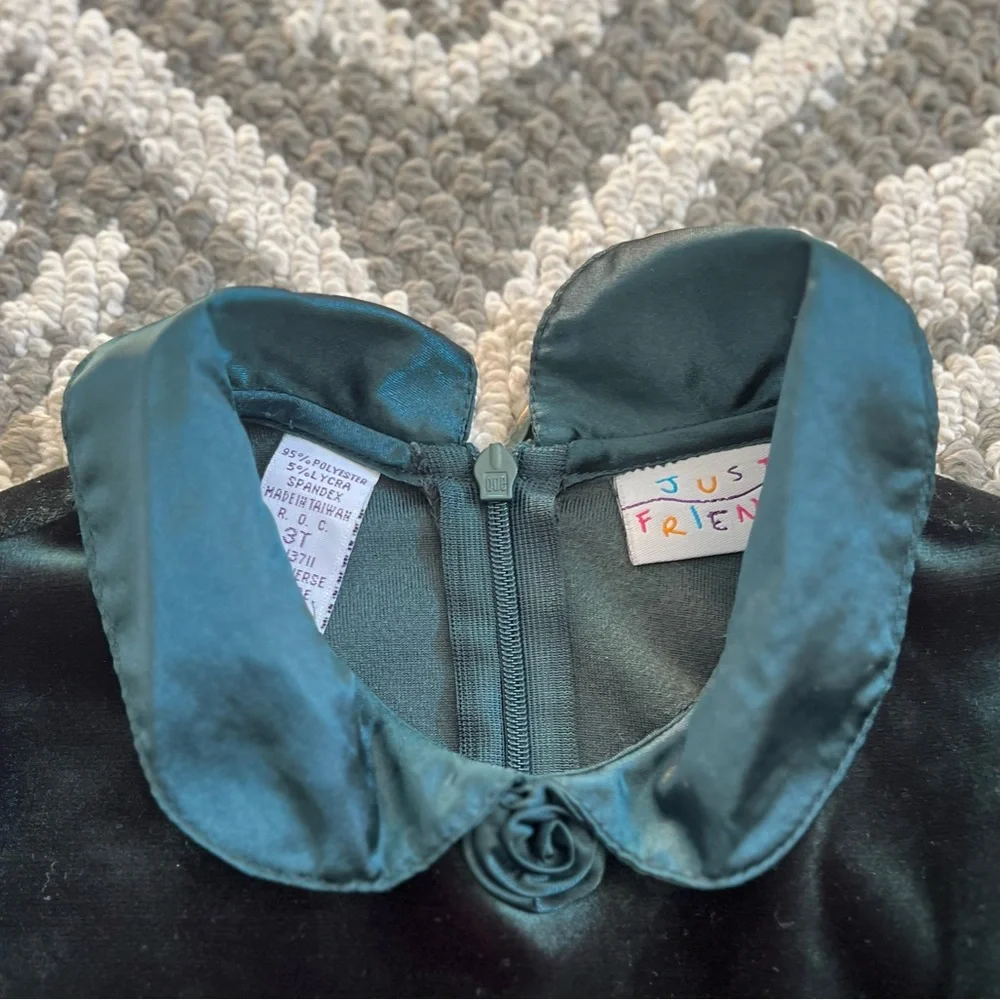 Emerald Velvet Toddler Dress - 3T Dark Green Holidays Christmas Vintage